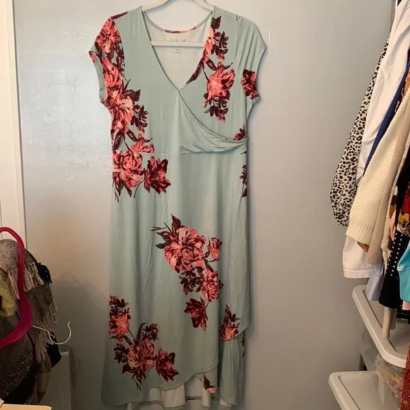 slim fit dress slacks Sage Floral Smocked Hi-Low Maternity Maxi Dress main image 0